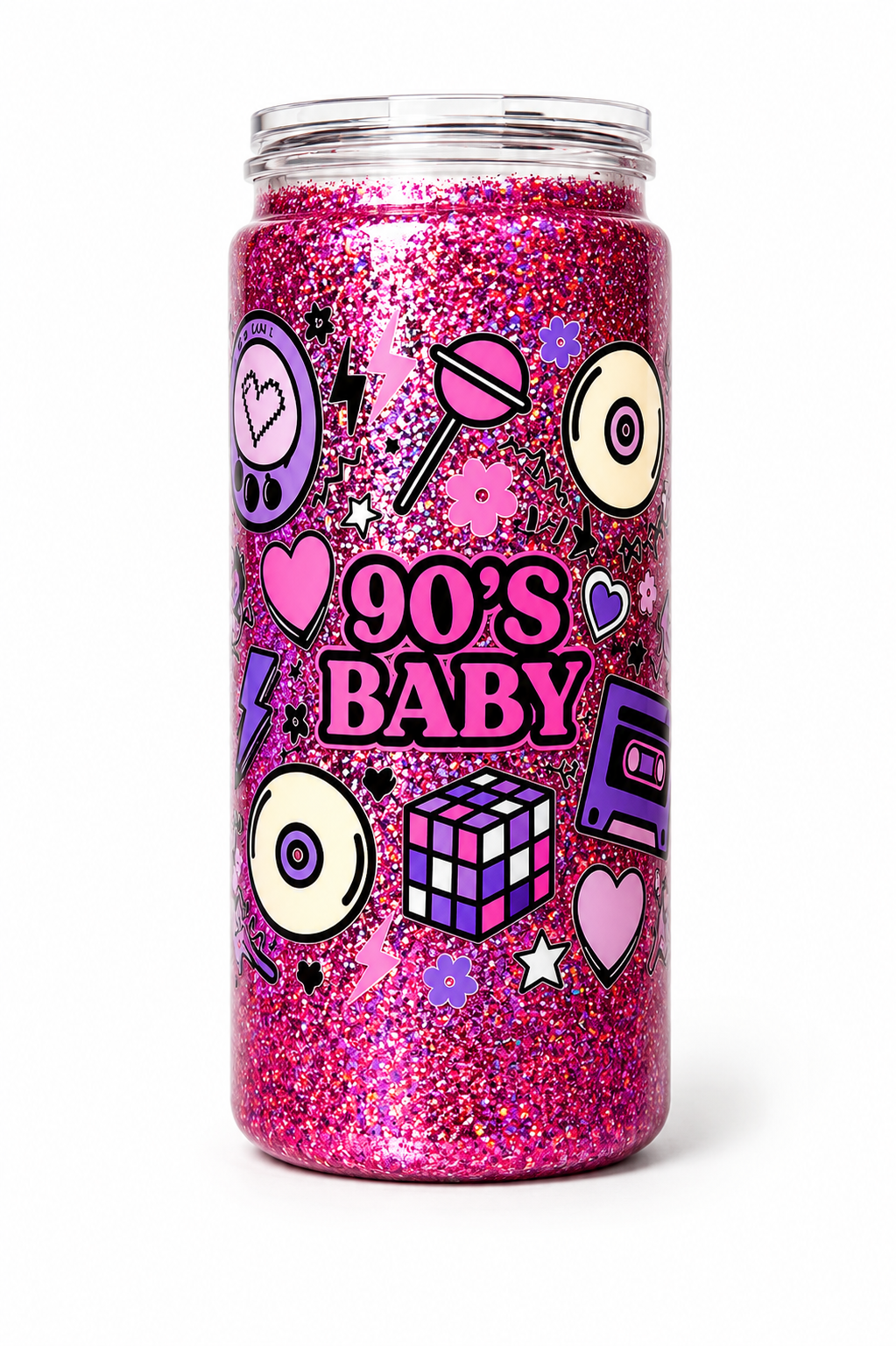 90’s Baby Glitter Snowglobe Tumbler | Handmade Acrylic Cold Cup (16oz)