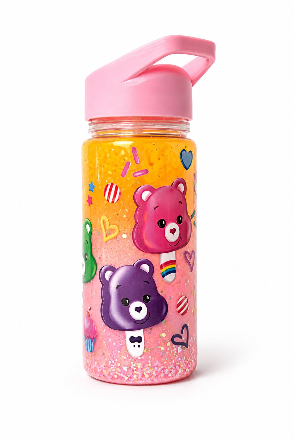 Care Bears Lava Flow Cup - Pink & Yellow | Handmade Glitter Acrylic Cold Cup (10oz)