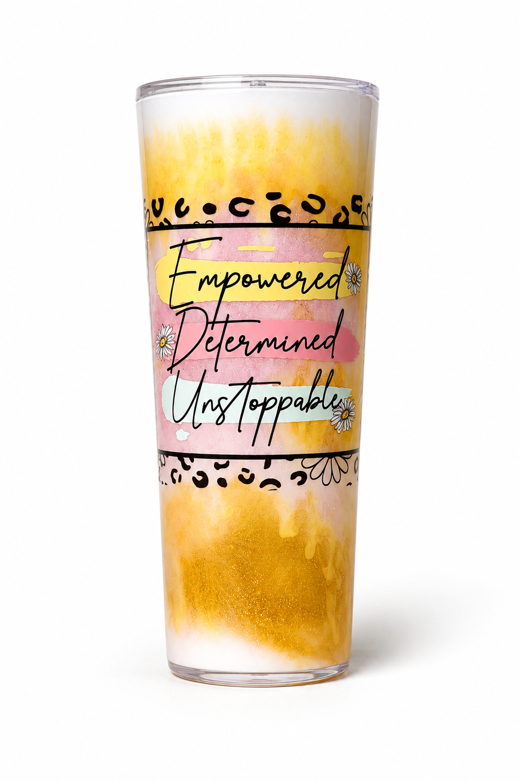 Empowered Snowglobe Tumbler | Handmade Glitter Acrylic Cold Cup (24oz)
